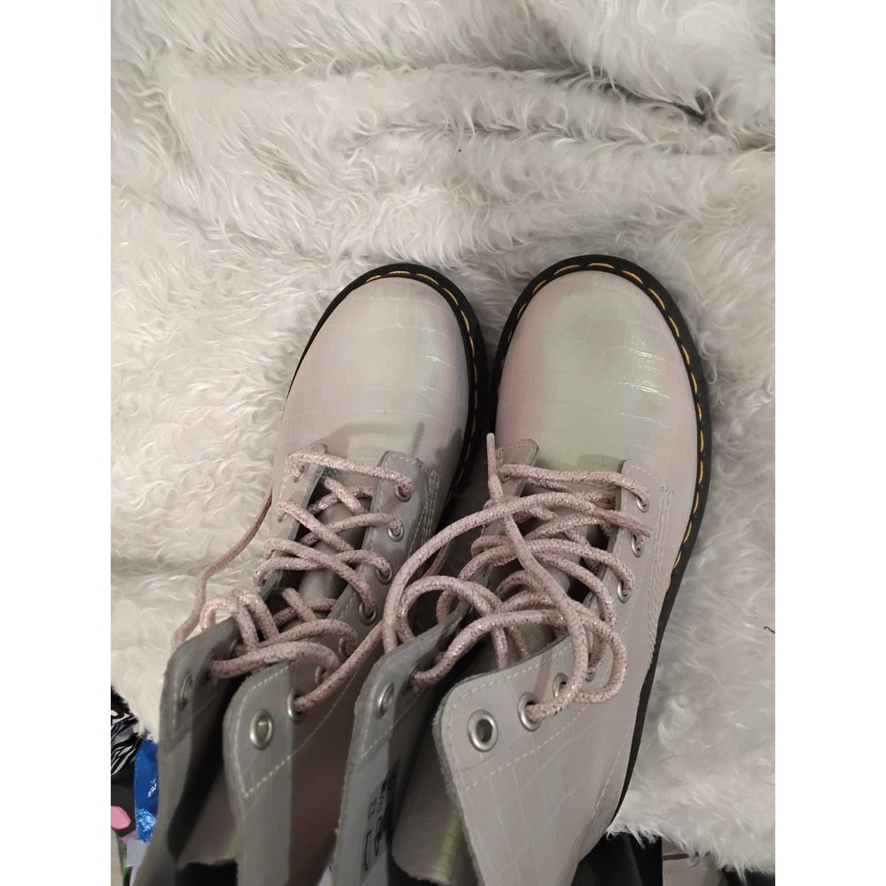 Dr. Martens 1460 Pascal Iridescent Silver Croc Embossed Boots Womens 7 - Picture 7 of 8
